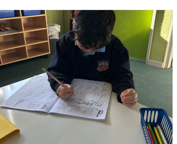 Student doing a writing activity